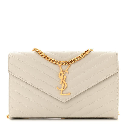 Saint Laurent Grain De Poudre Matelasse Chevron Monogram Chain Wallet Crema Soft 1 of 11