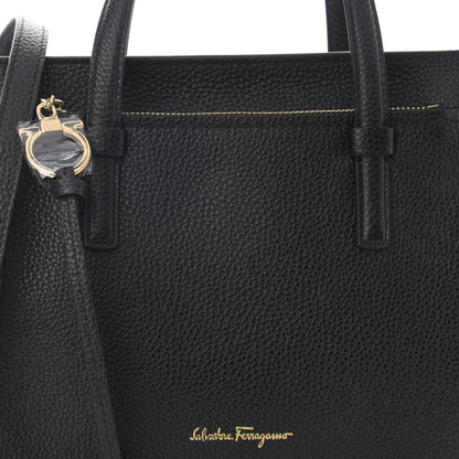 Salvatore Ferragamo Hammered Calfskin Double Handle Small Amy Tote Black 8 of 12