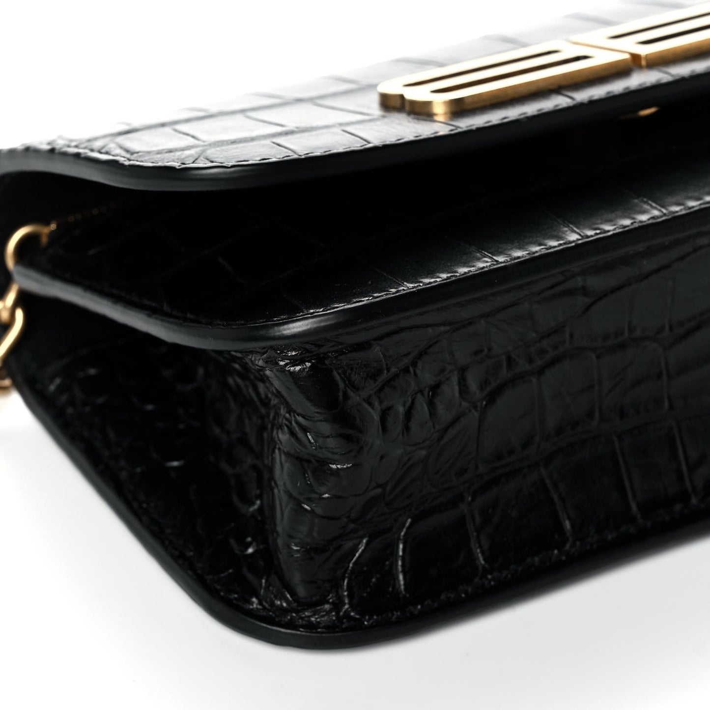 Extra Supple Calfskin Crocodile Embossed Gossip Chain Bag XS Black