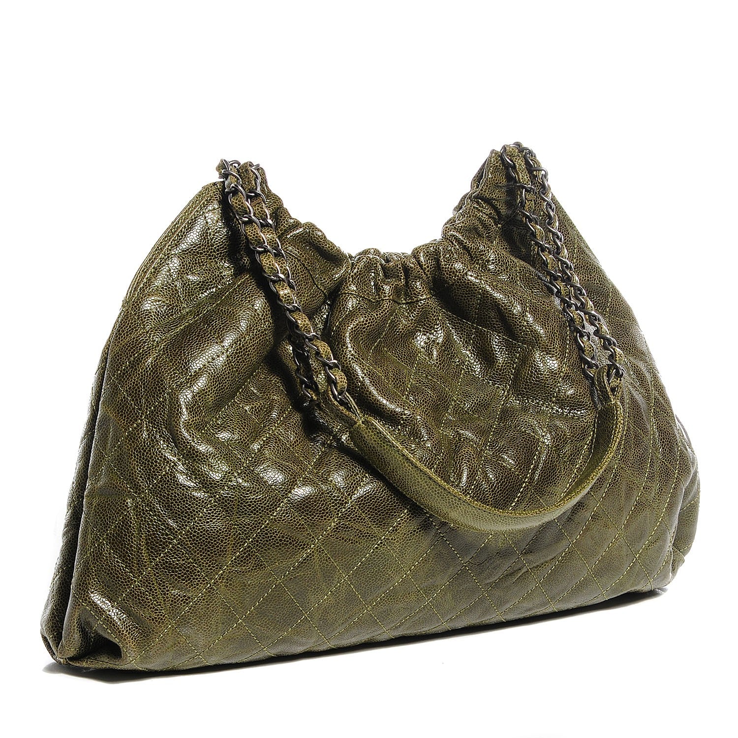 Chanel Grained Calfskin Quilted Medium Elastic Tote Green 3 of 7