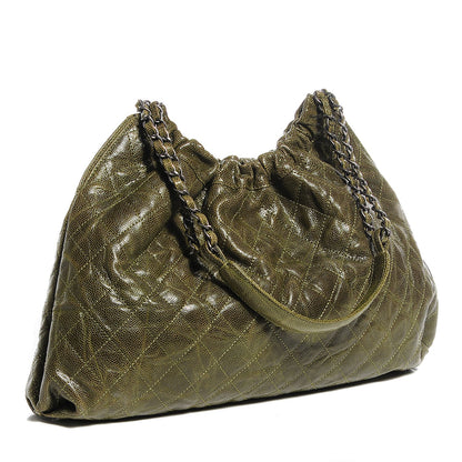 Chanel Grained Calfskin Quilted Medium Elastic Tote Green 3 of 7
