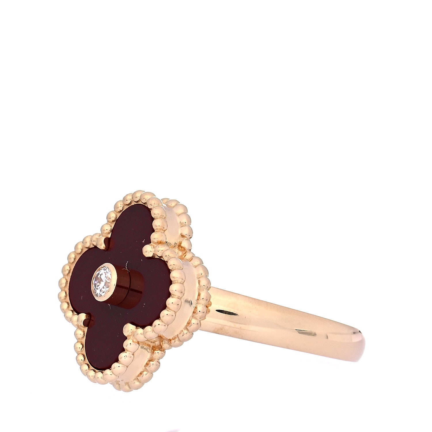 Van Cleef & Arpels 18K Yellow Gold Diamond Carnelian Vintage Alhambra Ring 50 5.25 4 of 7
