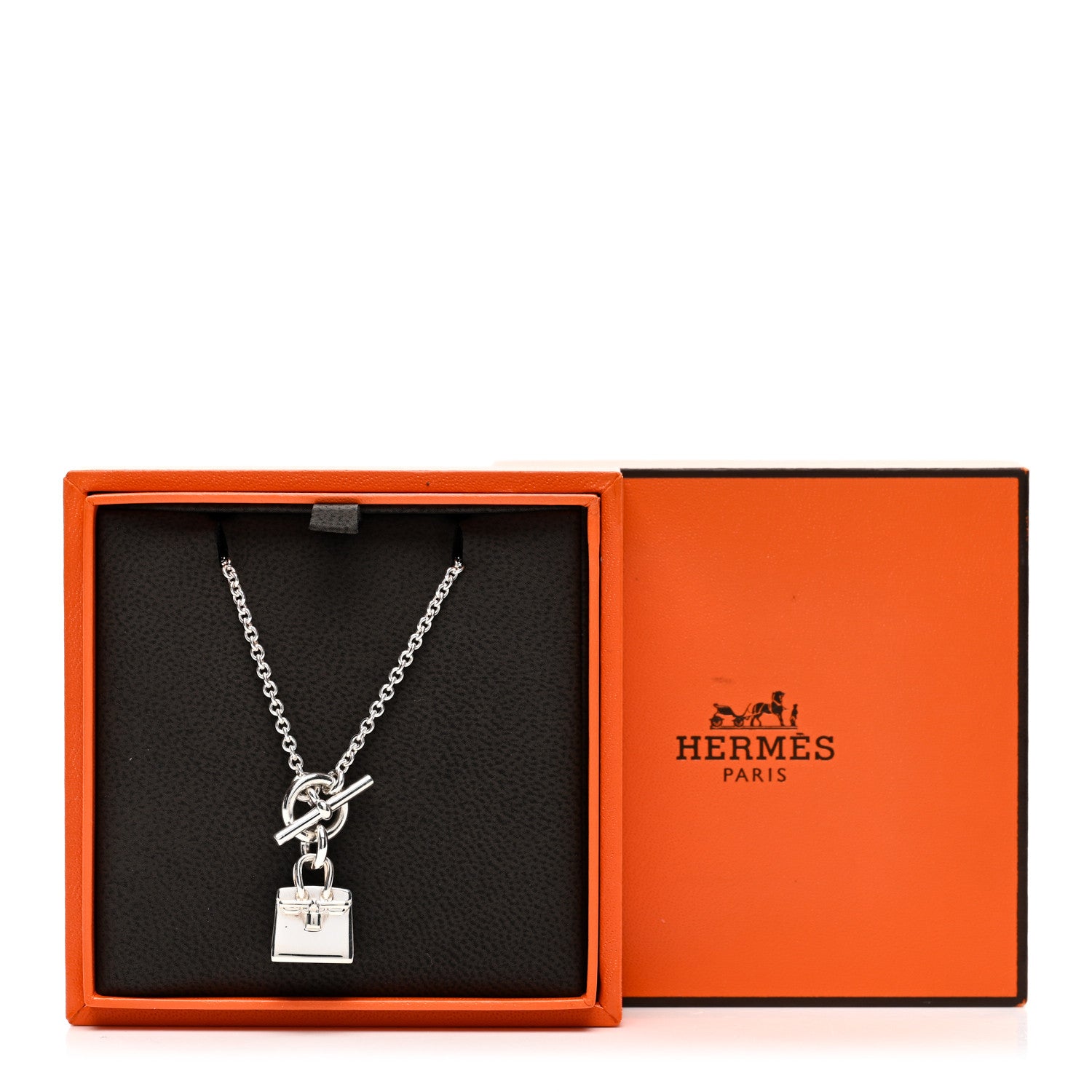 Hermes Sterling Silver Birkin Amulette Pendant Necklace 5 of 5