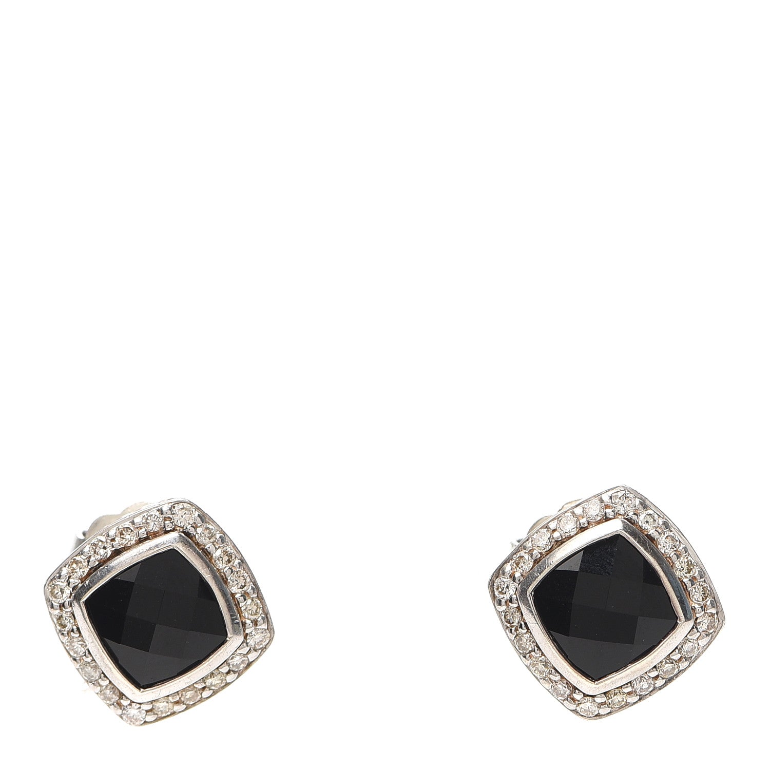 David Yurman Sterling Silver Diamond Black Onyx 7mm Albion Earrings 1 of 4