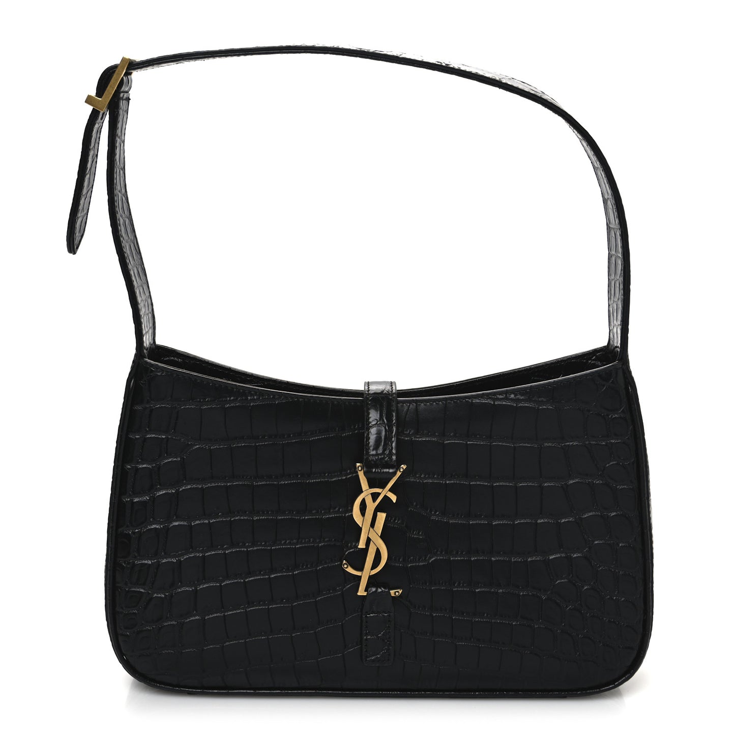 Calfskin Crocodile Embossed Le 5 A 7 Hobo Black