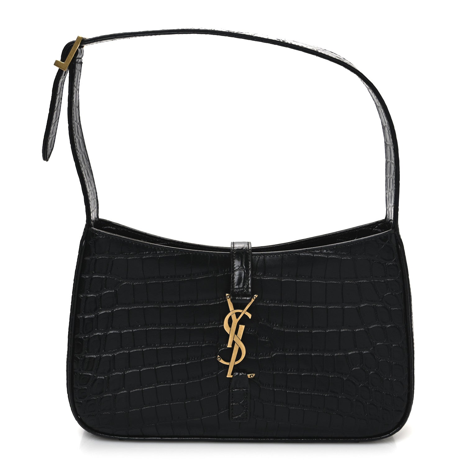 Saint Laurent Calfskin Crocodile Embossed Le 5 A 7 Hobo Black 1 of 10