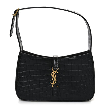 Saint Laurent Calfskin Crocodile Embossed Le 5 A 7 Hobo Black 1 of 10