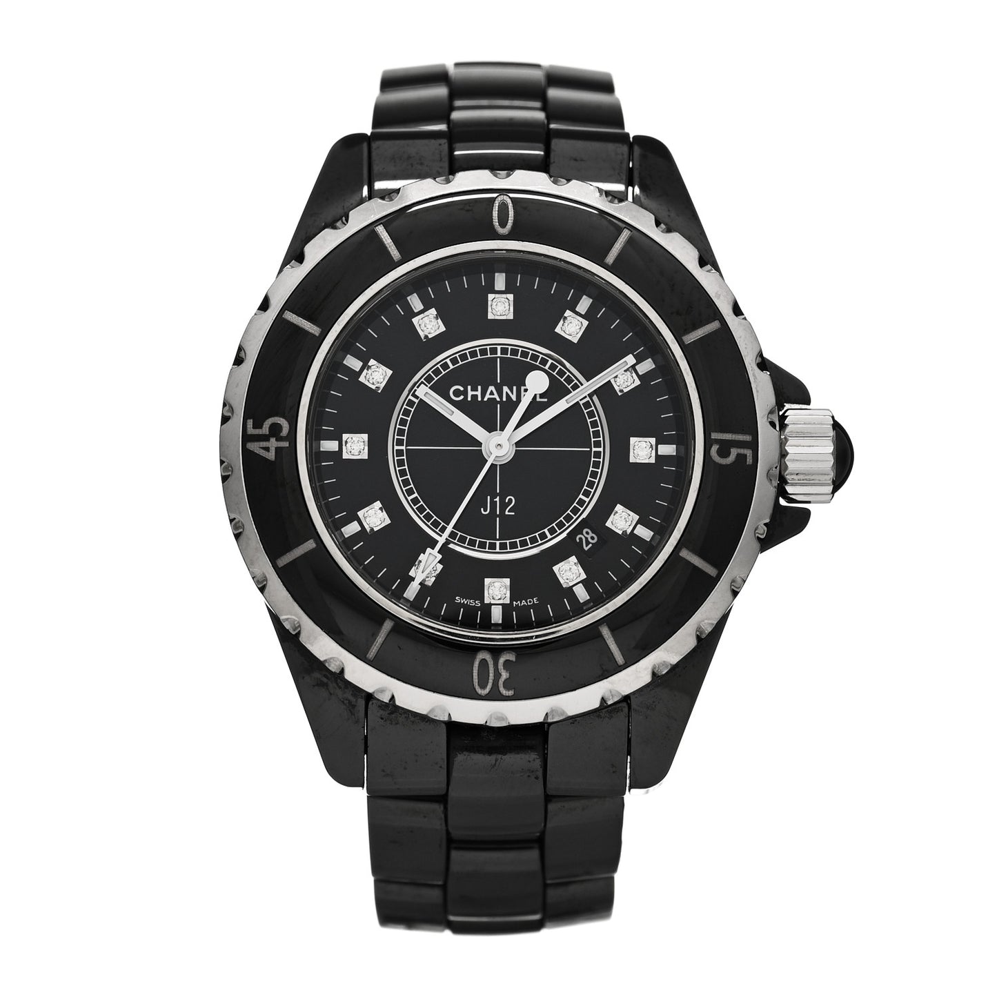 Stainless Steel Ceramic Diamond 33mm J12 Quartz Watch Black