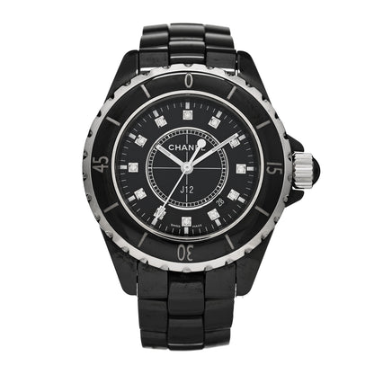 Chanel Stainless Steel Ceramic Diamond 33mm J12 Quartz Watch Black 1 of 4