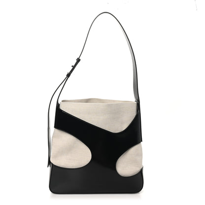 Salvatore Ferragamo Calfskin Cut Out Large Shoulder Bag Black Natural 1 of 11