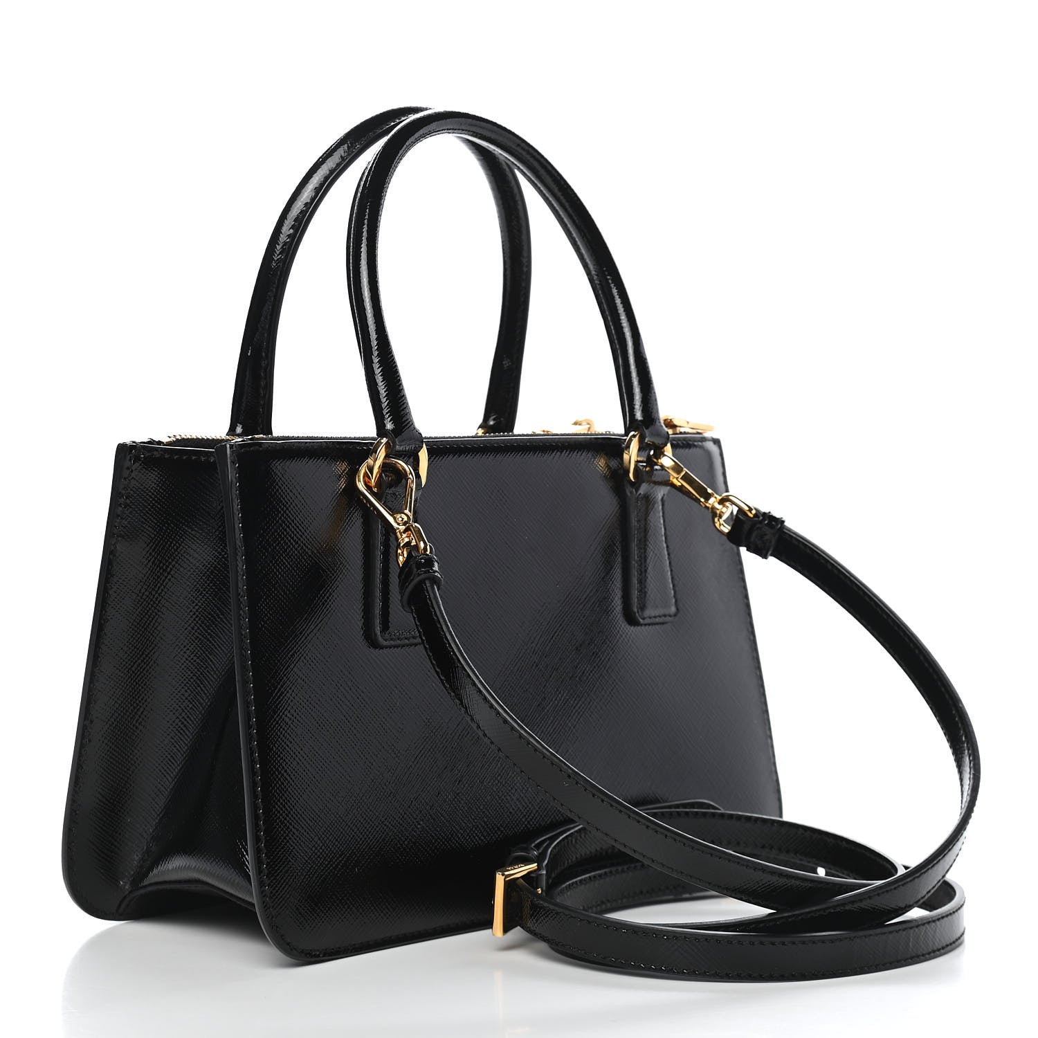 Prada Saffiano Vernice Mini Galleria Double Zip Tote Black 4 of 10