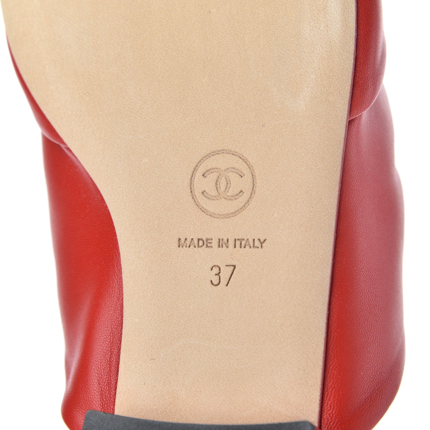 Chanel Lambskin Pearl Bow CC Flat Sandals 37 Red 7 of 10