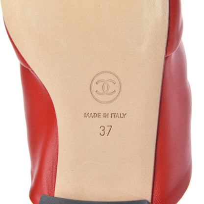 Chanel Lambskin Pearl Bow CC Flat Sandals 37 Red 7 of 10