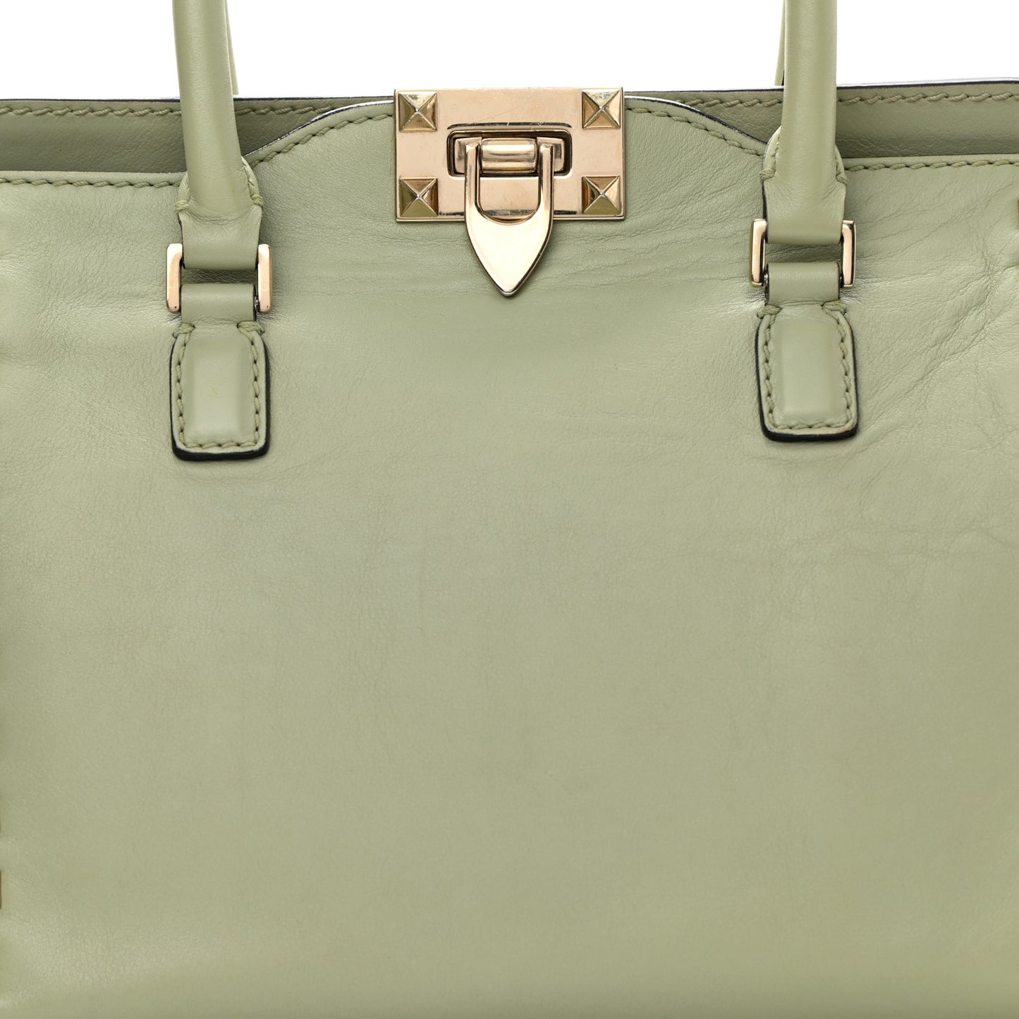 Vitello Small Rockstud Double Handle Tote Green Tea Sorbet