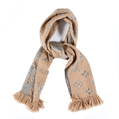 Louis Vuitton Wool Silk Logomania Shine Scarf Beige 1 of 3