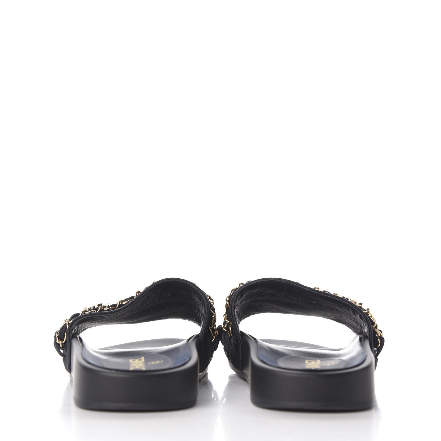 Satin Canvas Chain Slides Sandals Flats 40 Marine