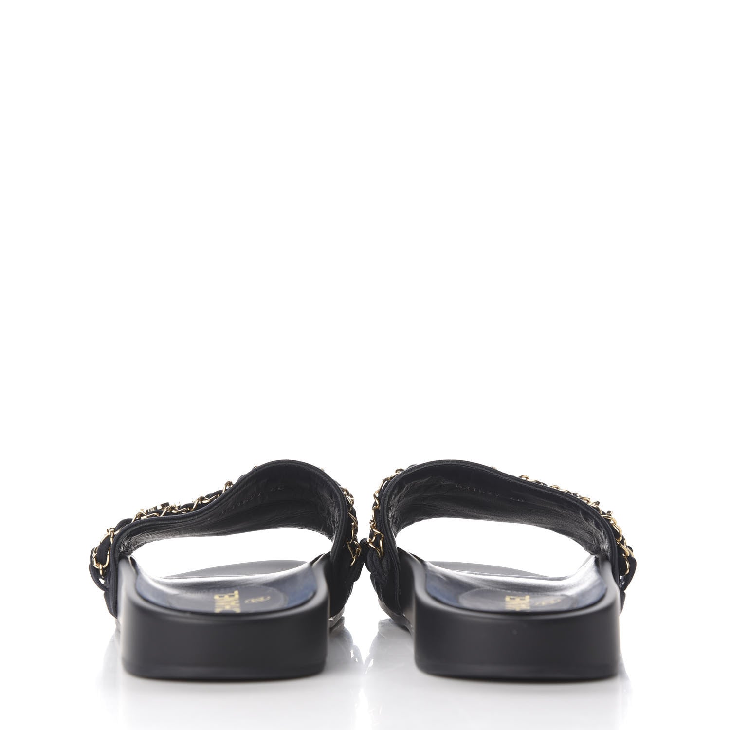 Chanel Satin Canvas Chain Slides Sandals Flats 40 Marine 5 of 11