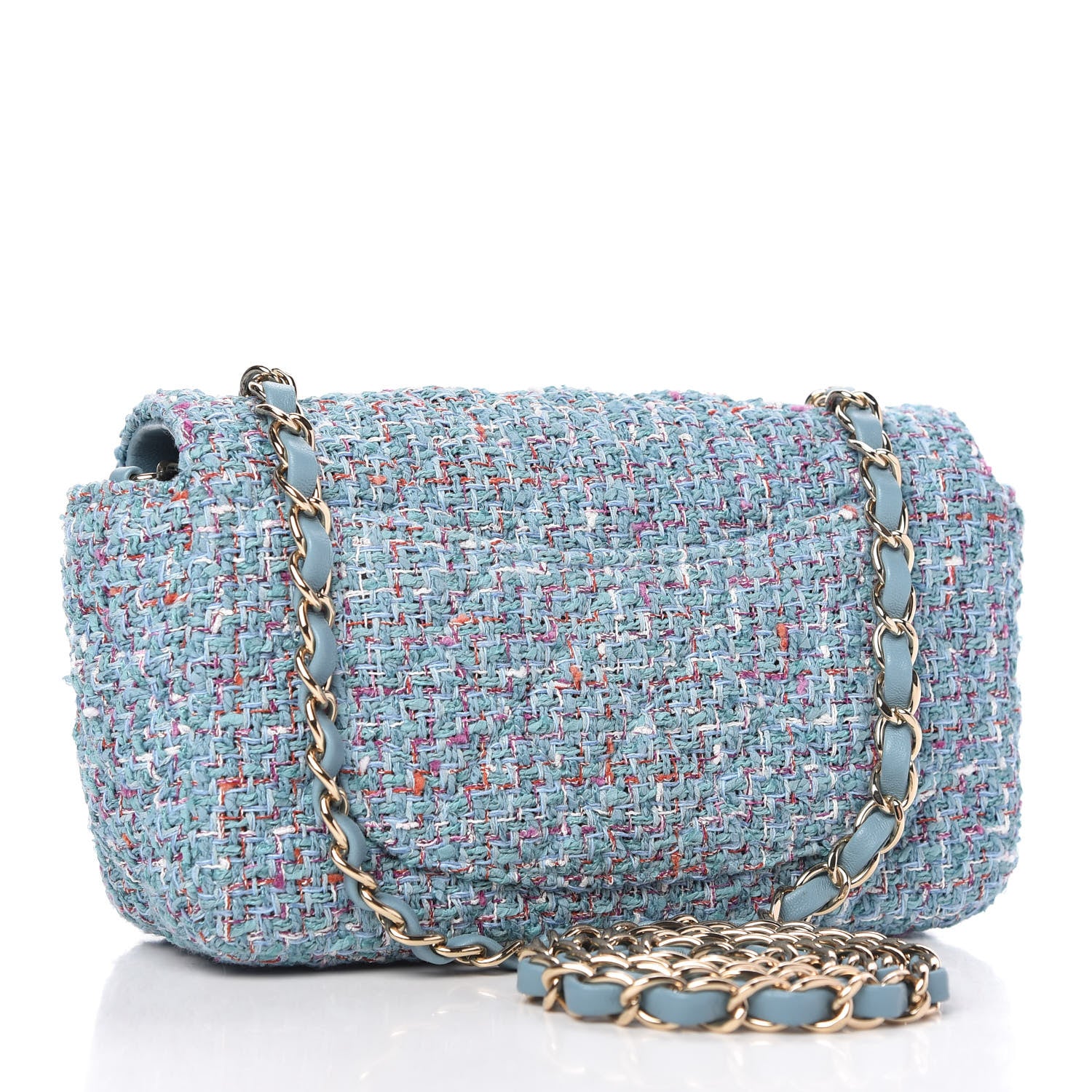 Chanel Tweed Quilted Mini Rectangular Flap Turquoise Purple White Red 3 of 10