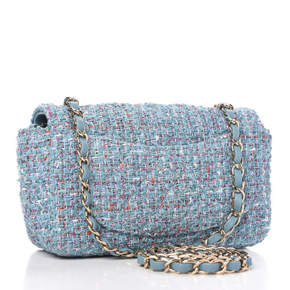 Chanel Tweed Quilted Mini Rectangular Flap Turquoise Purple White Red 3 of 10