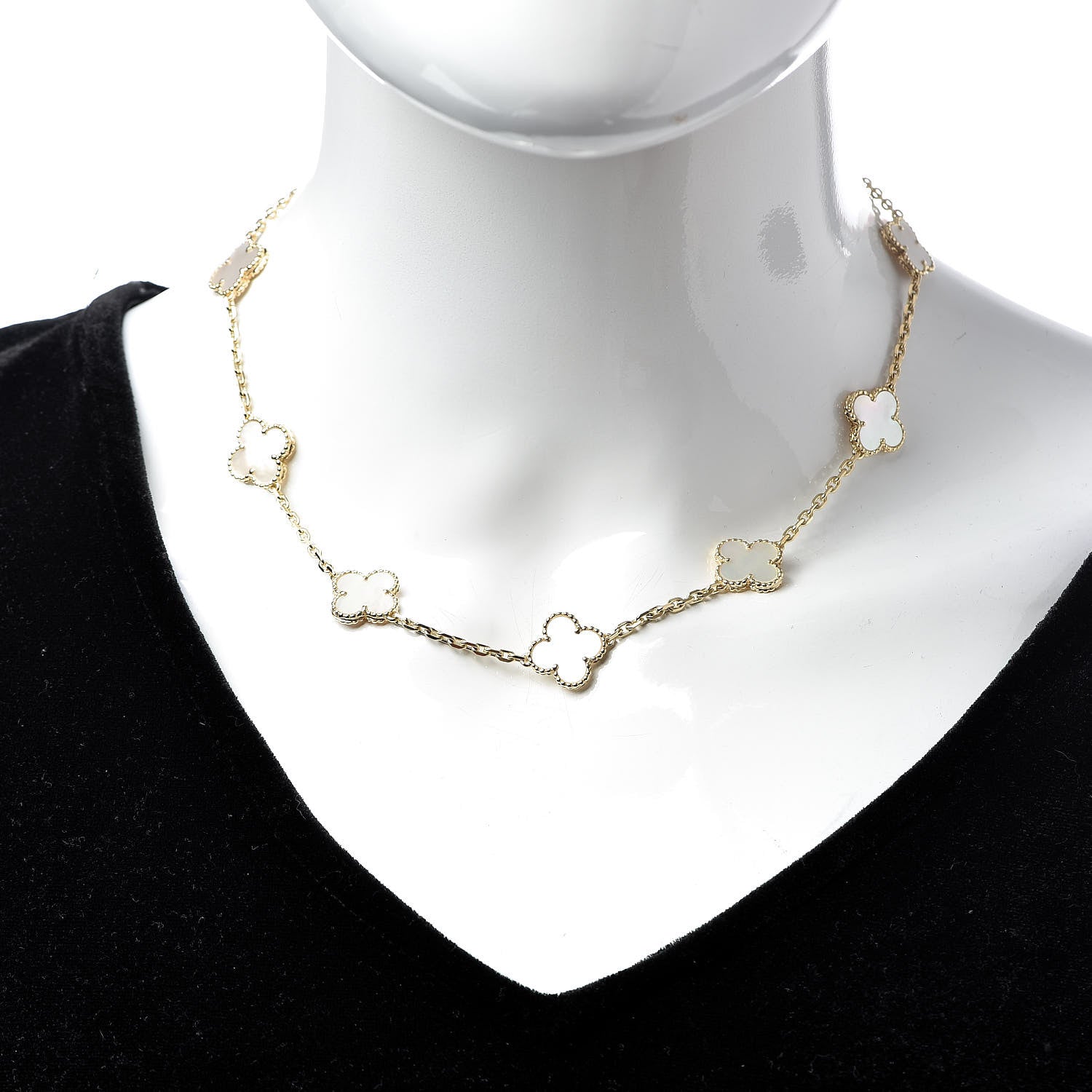 Van Cleef & Arpels 18K Yellow Gold Mother of Pearl 10 Motifs Vintage Alhambra Necklace 2 of 6