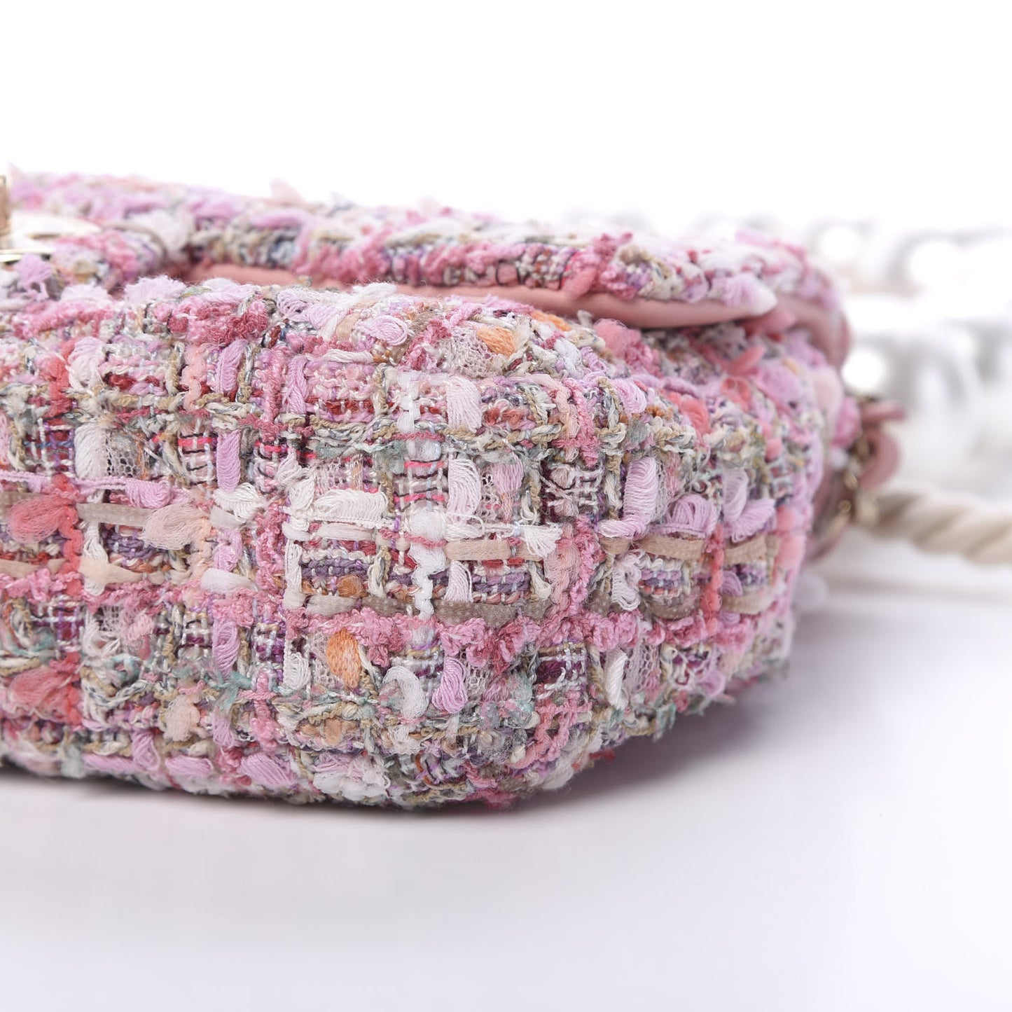 Tweed Mini Pearl Handle Flap Pink Beige Orange Ecru