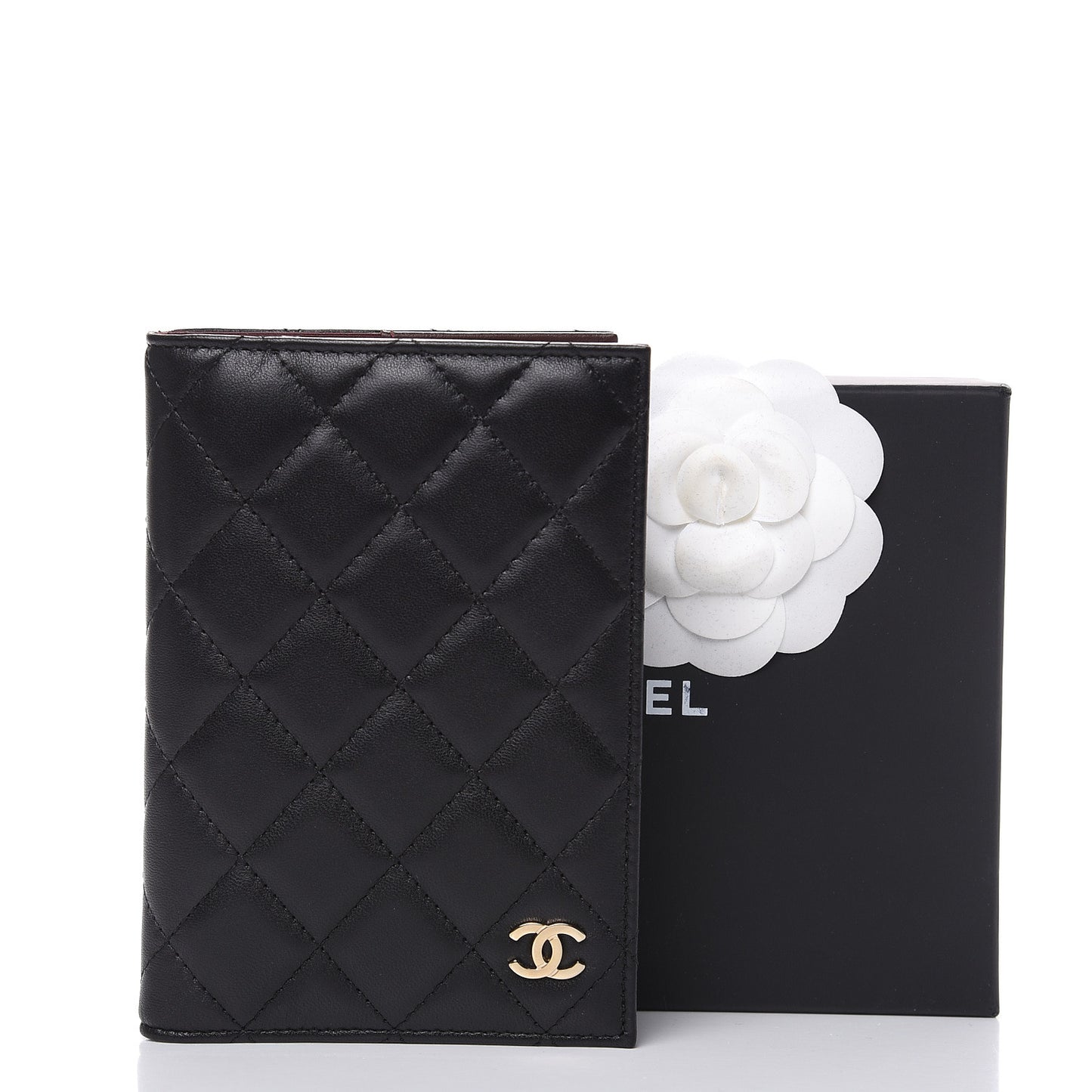 Lambskin Quilted Passport Holder Black
