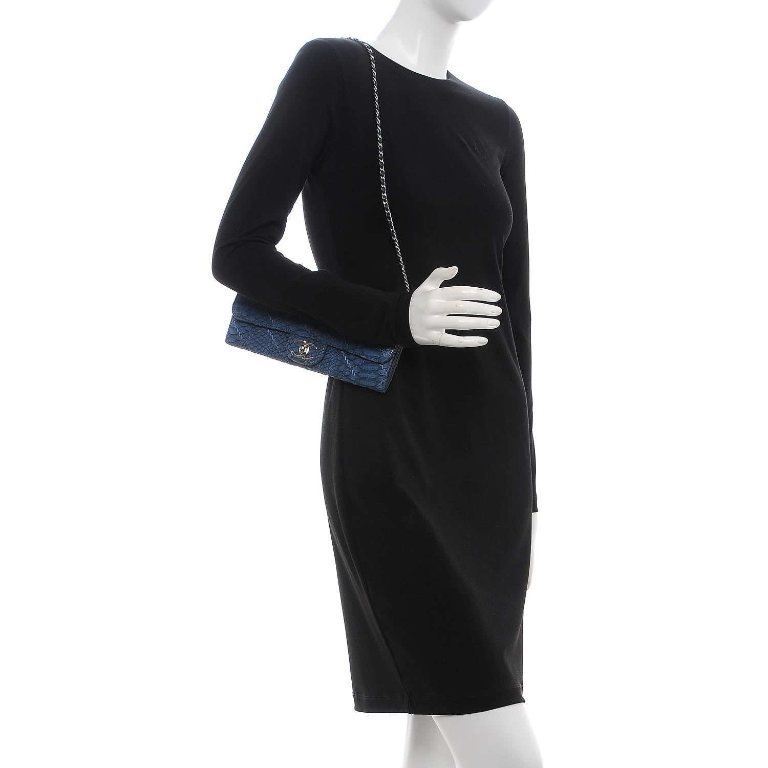 Chanel Matte Snakeskin Ultimate Stitch Flap Clutch With Chain Blue 2 of 7