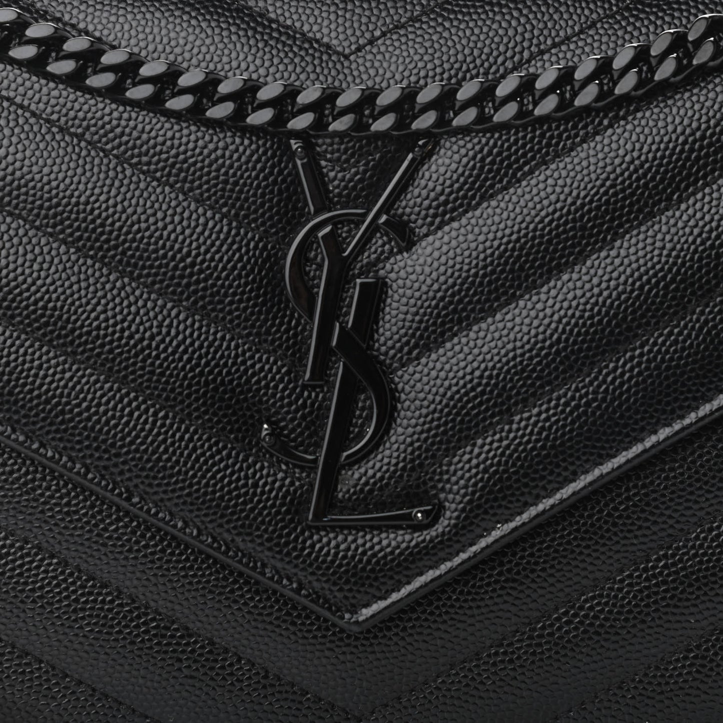 Grain De Poudre Matelasse Chevron Monogram Chain Wallet Black