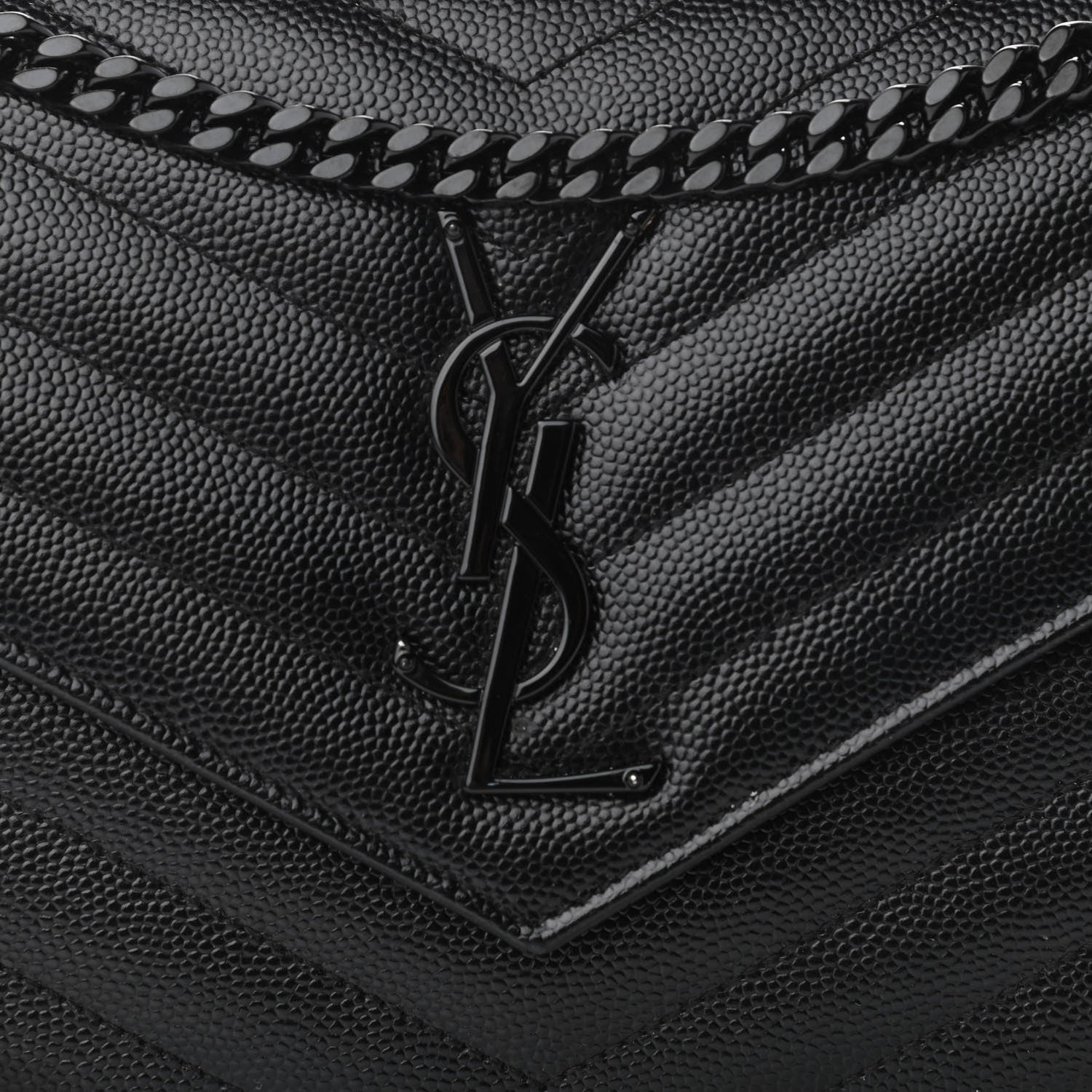 Saint Laurent Grain De Poudre Matelasse Chevron Monogram Chain Wallet Black 7 of 16