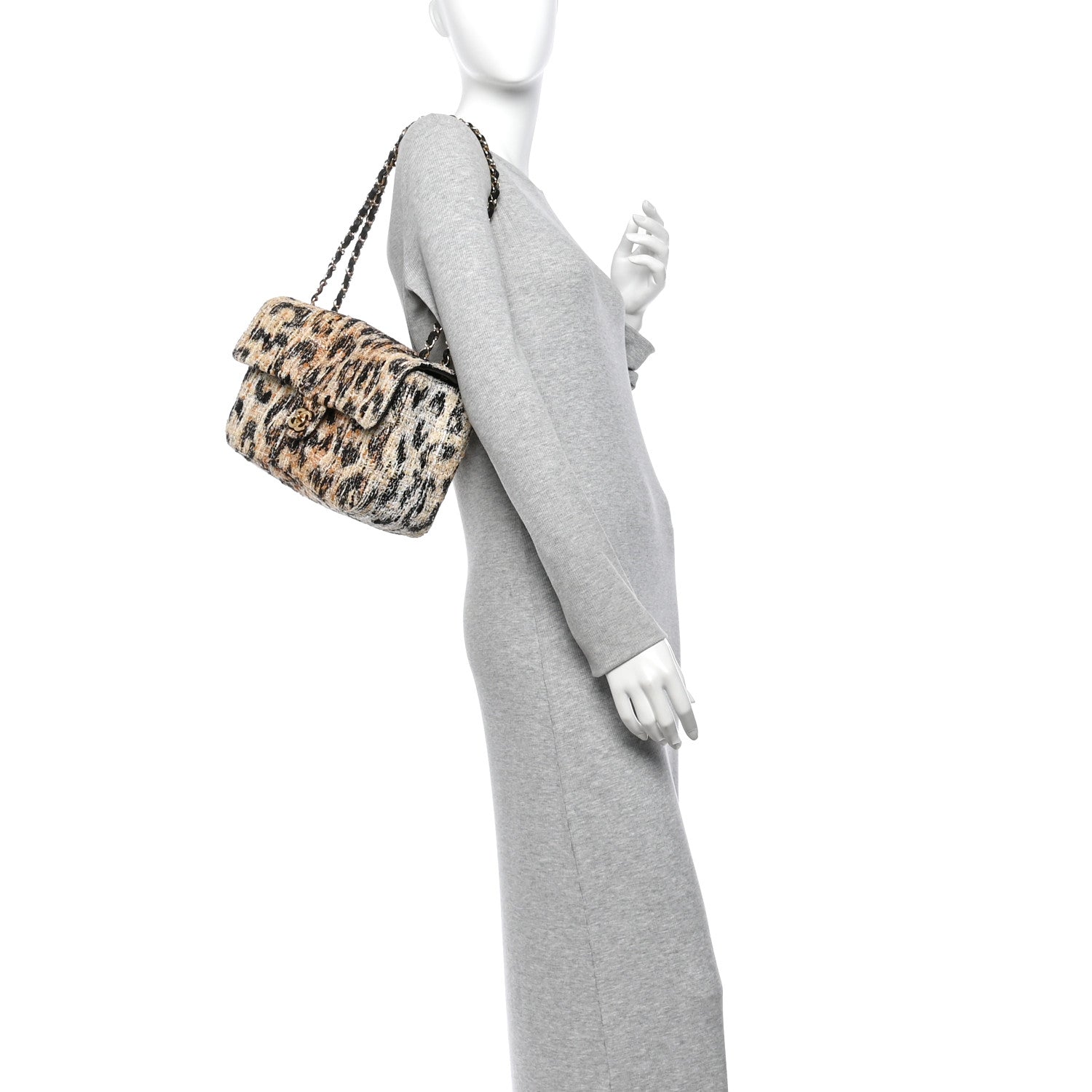 Chanel Tweed Mixed Fibers Leopard Print Small Souplissimo Maxi Flap Brown Black White 2 of 11