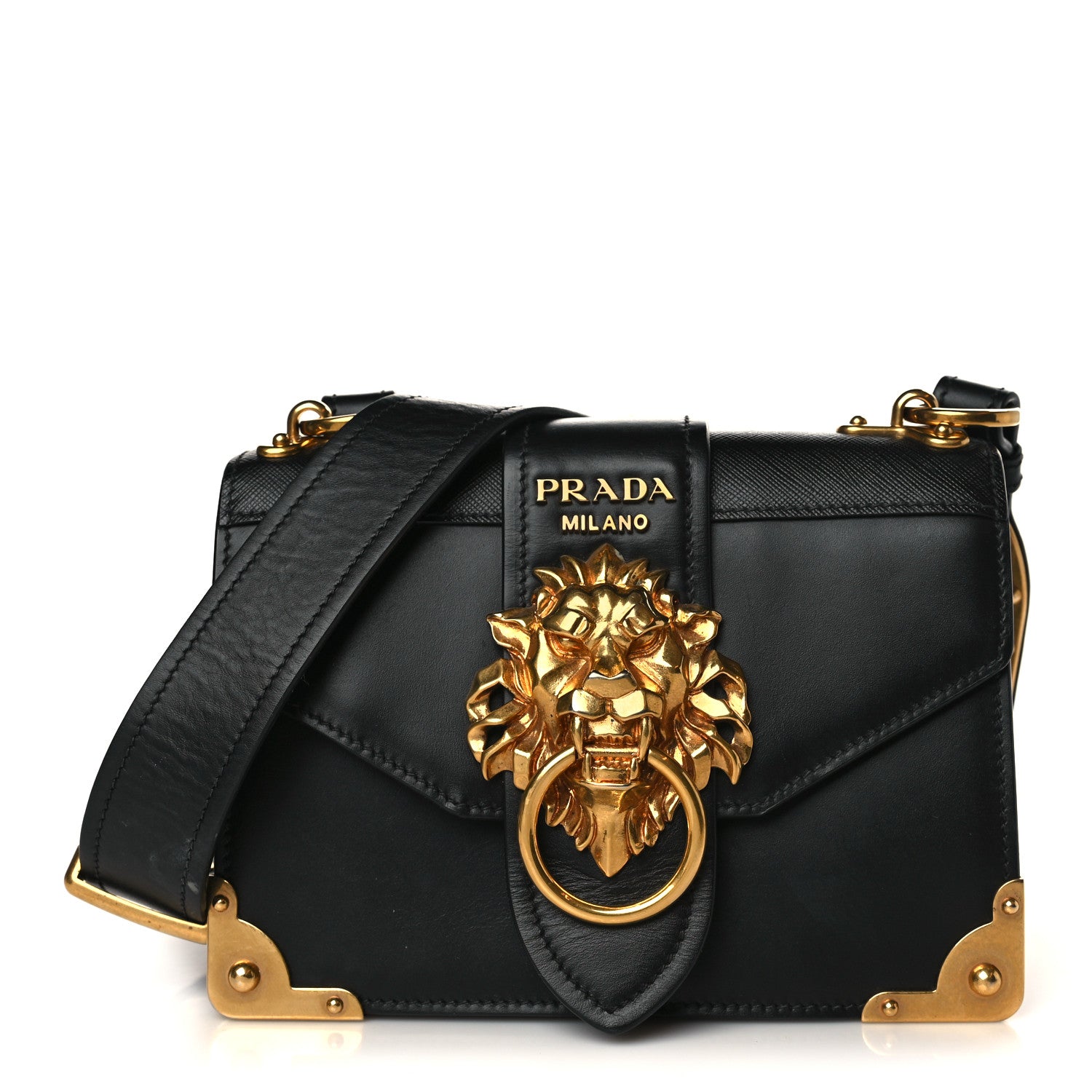 Prada Antic Soft Saffiano Lions Head Cahier Shoulder Bag Black 1 of 8