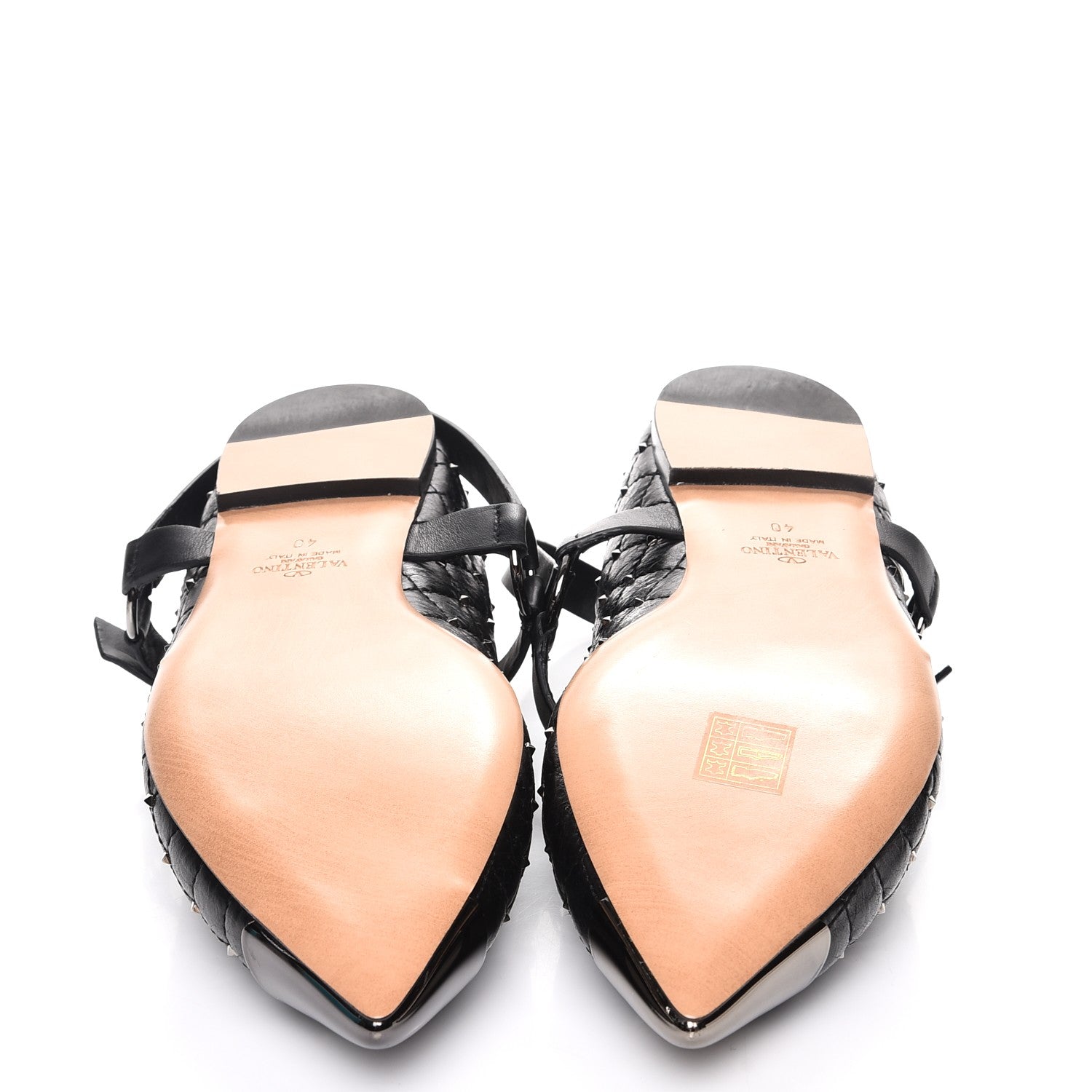 Valentino Garavani Crackled Lambskin Rockstud Spike Captoe Ballerina Flats 40 Black 5 of 9