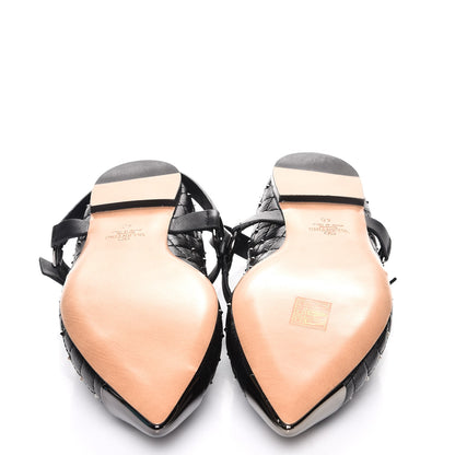 Valentino Garavani Crackled Lambskin Rockstud Spike Captoe Ballerina Flats 40 Black 5 of 9