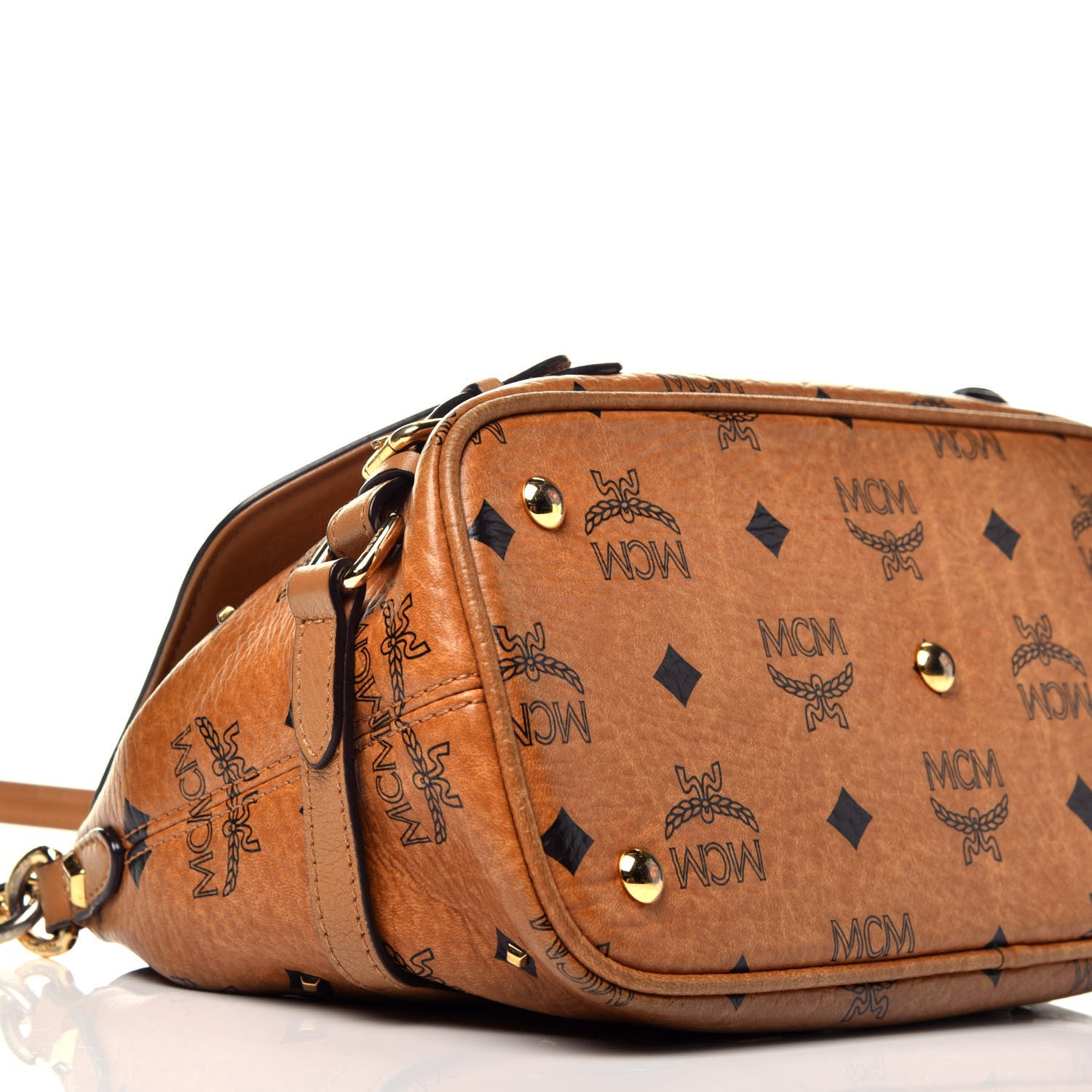 MCM Visetos Studded Crossbody Flap Messenger Cognac 8 of 9
