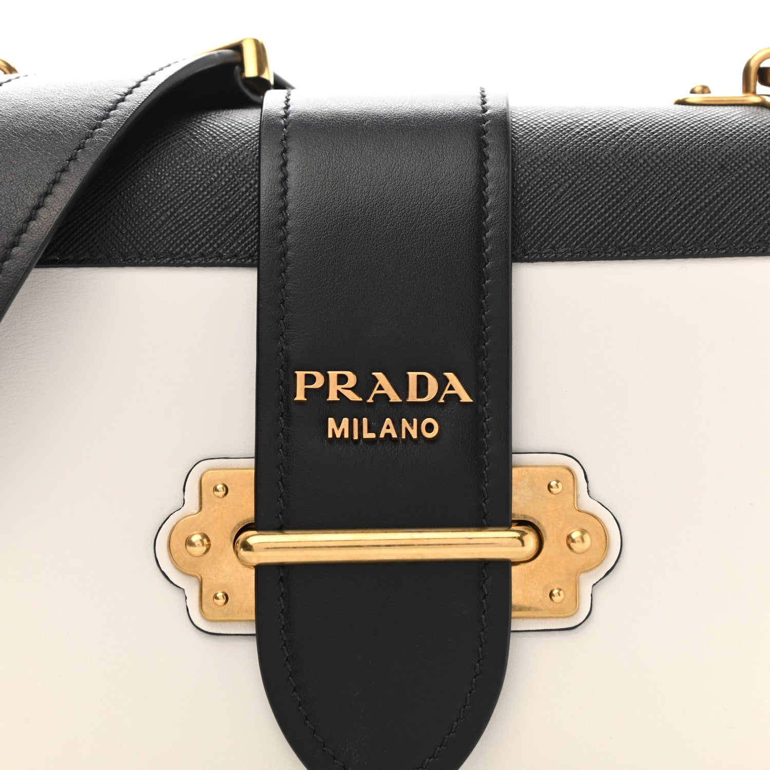 Prada City Calfskin Saffiano Cahier Bag White Black 6 of 9