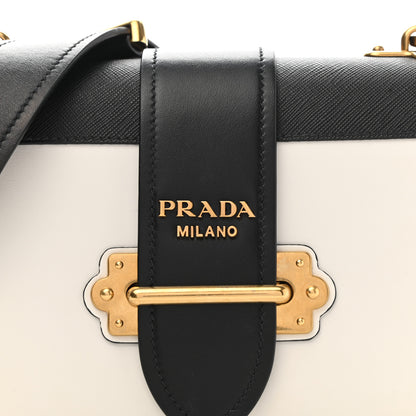 Prada City Calfskin Saffiano Cahier Bag White Black 6 of 9