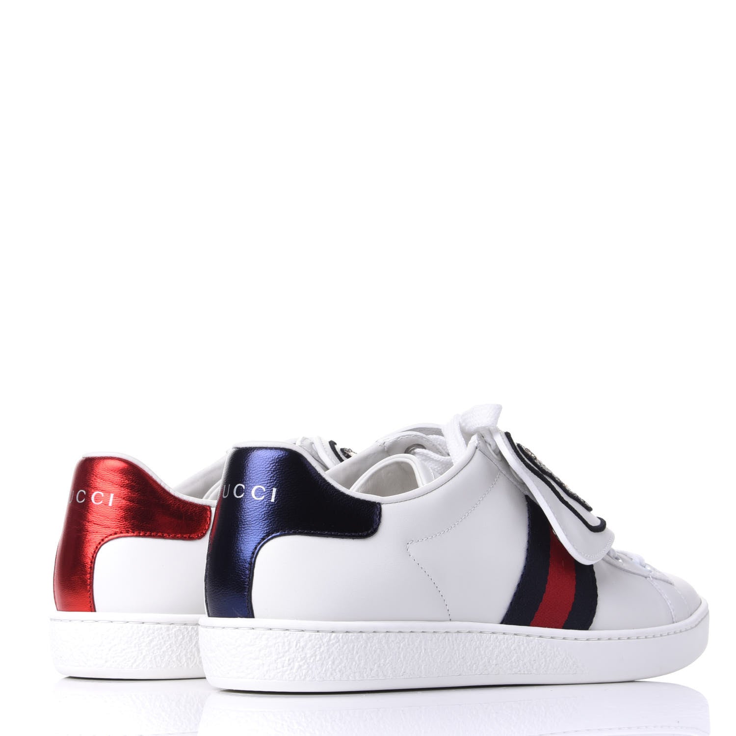 Gucci Calfskin Sequins Web Cat Womens Ace Sneakers 37.5 White 4 of 11
