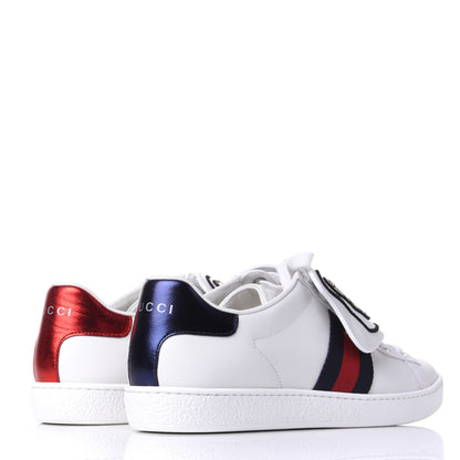 Gucci Calfskin Sequins Web Cat Womens Ace Sneakers 37.5 White 4 of 11