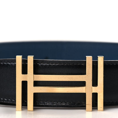 Hermes Box Togo 32mm Au Carre H Belt 85 34 Black Bleu De Malte 6 of 7
