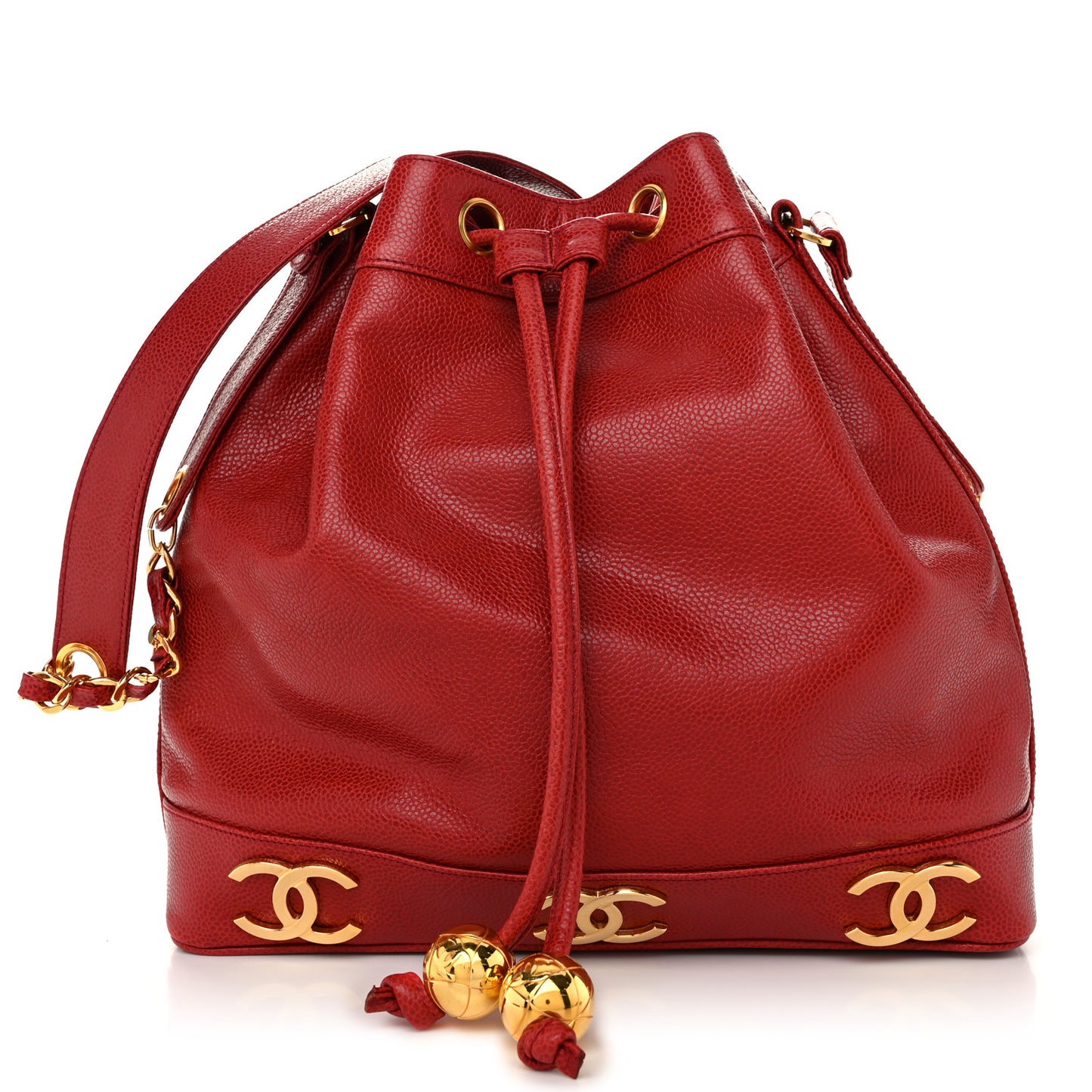 Caviar CC Drawstring Shoulder Bag Red