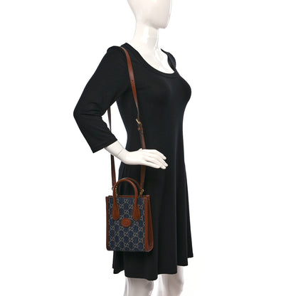 Gucci New Denim GG Monogram Dollar Calfskin Mini Retro Interlocking G Tote Bag Blue Tea Cuir Epilog 3 of 10