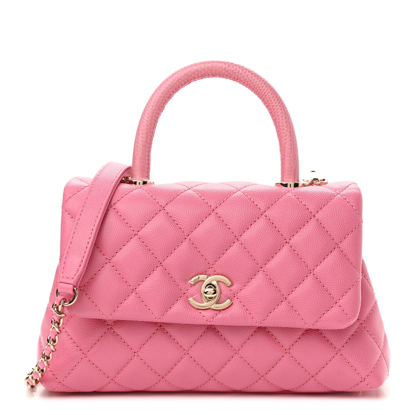 Caviar Lizard Embossed Quilted Mini Coco Handle Flap Pink