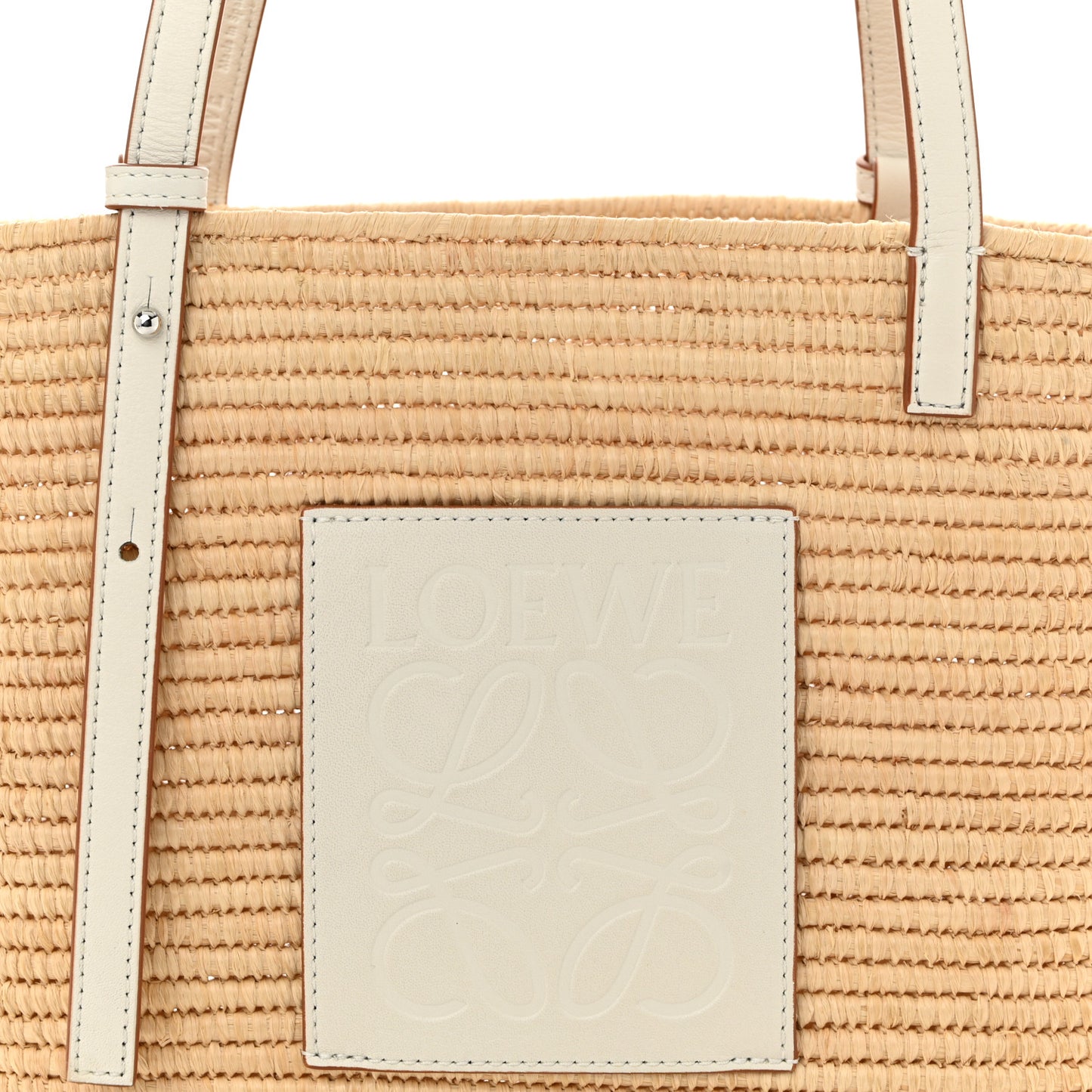 Raffia Square Small Basket Tote Bag Natural White