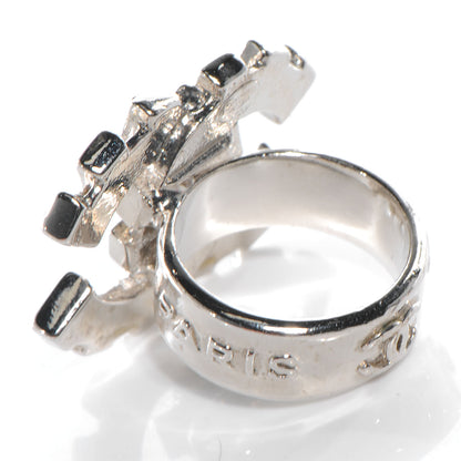 Chanel Crystal Baguette CC Logo Ring 6.5 Silver 4 of 6