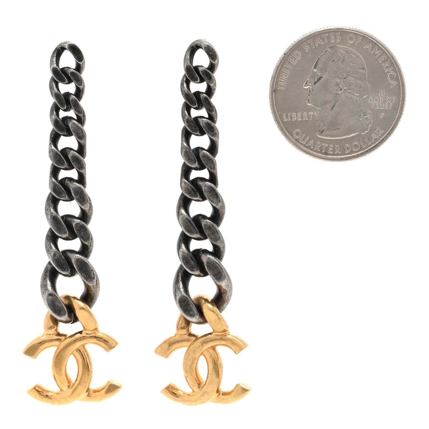 Metal CC Pick Drop Earrings Ruthenium Gold