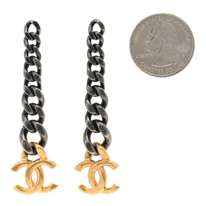 Chanel Metal CC Pick Drop Earrings Ruthenium Gold 2 of 5