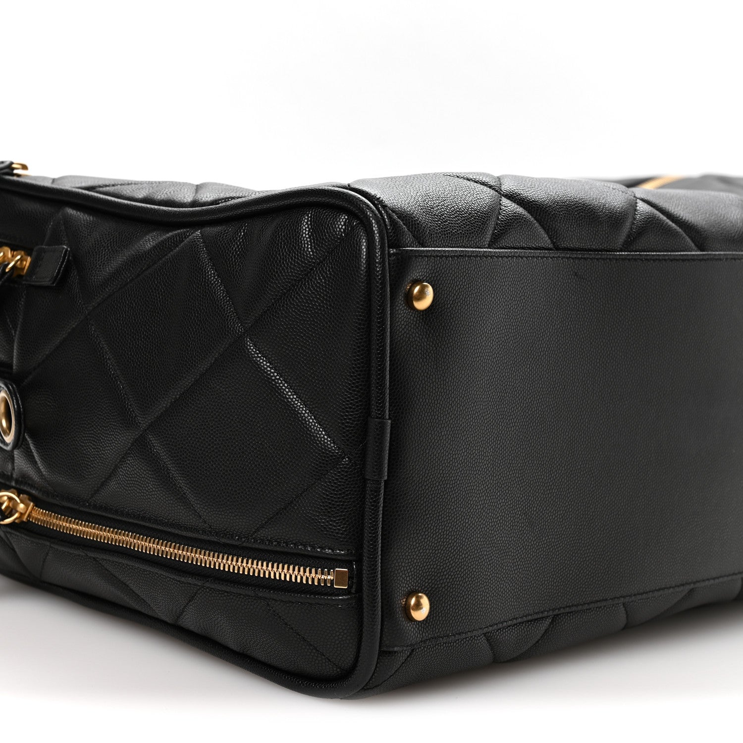 Chanel Shiny Grained Calfskin Quilted Large Travel Bowling Bag Black 8 of 9