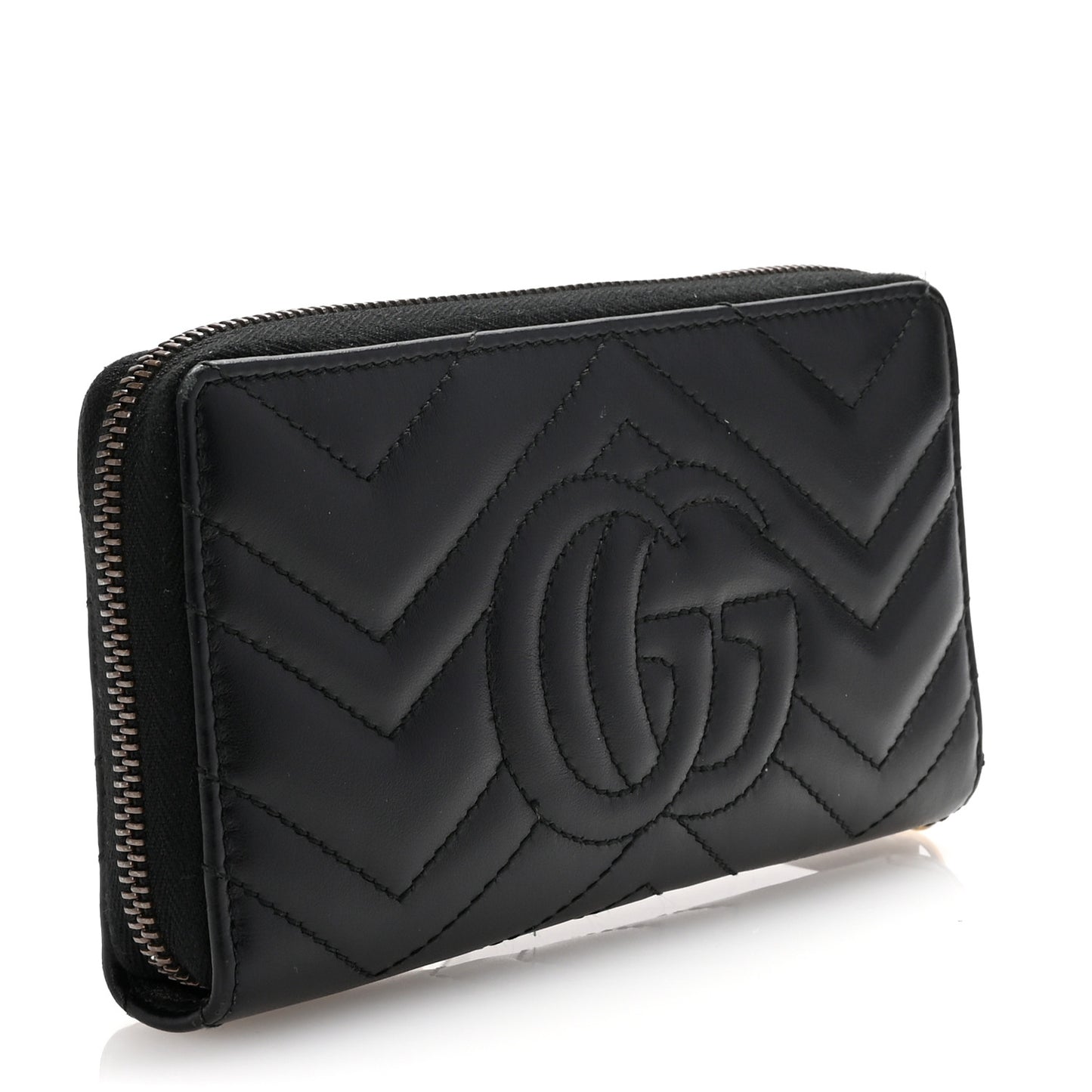 Calfskin Matelasse GG Marmont Zip Around Wallet Black