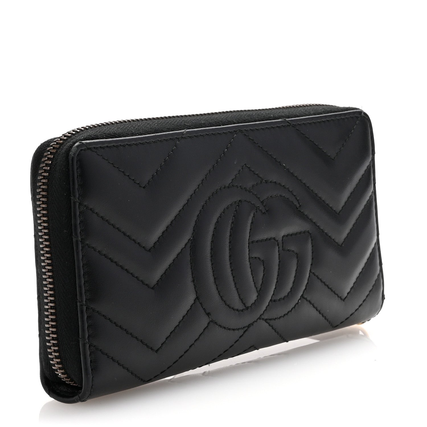 Gucci Calfskin Matelasse GG Marmont Zip Around Wallet Black 3 of 6