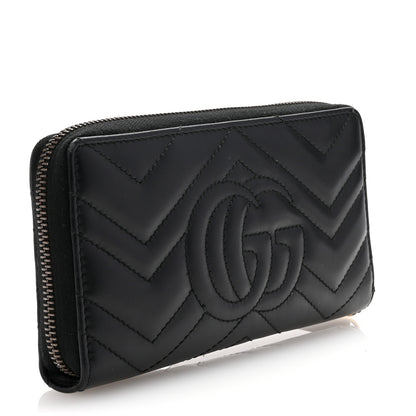 Gucci Calfskin Matelasse GG Marmont Zip Around Wallet Black 3 of 6
